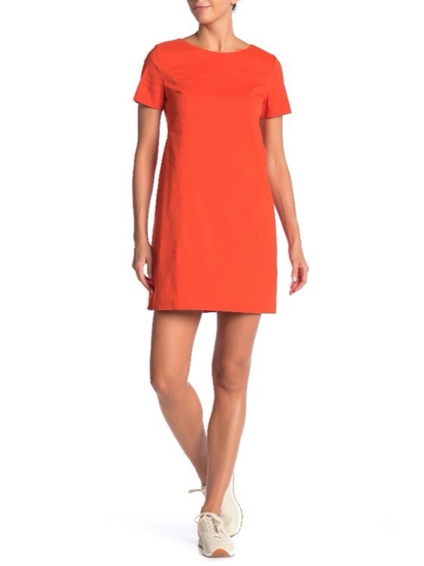 Theory Bright Orange Short-Sleeve Mini Shift Dress